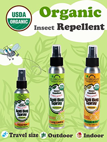 Organic mosquito repellent anti bug outdoor pump sprays by US Organic, 4 ounces, certified organic, proven results by lab testing, deet-free