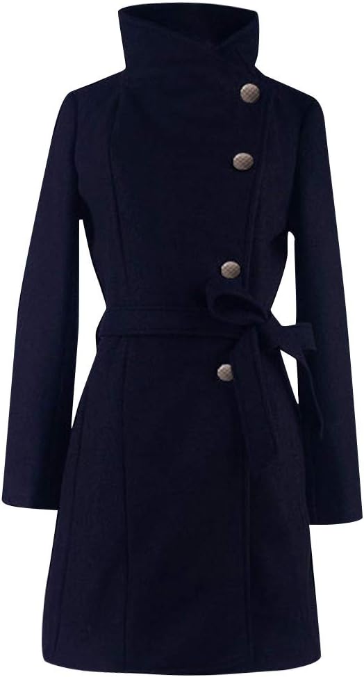 Women Jacket Winter Warm Lapel Wool Long Coat Trench Jacket Long Sleeve Overcoat Cardigan Outwear Tops Houystory