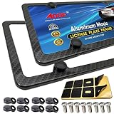 Aootf Carbon Fiber License Plate Frames -4 Holes Black Aluminum License Plate Frames Printing Carbon Fiber Pattern Metal Frame Screw Kits Fine Slim Standard Size for USA Car