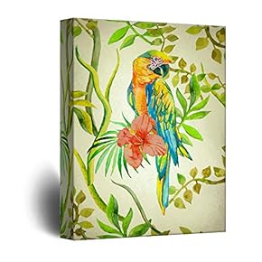 Canvas Wall Art - Vintage Style Parrot on Flower - Giclee Print Gallery Wrap Modern Home Art Ready to Hang - 12x18 inches