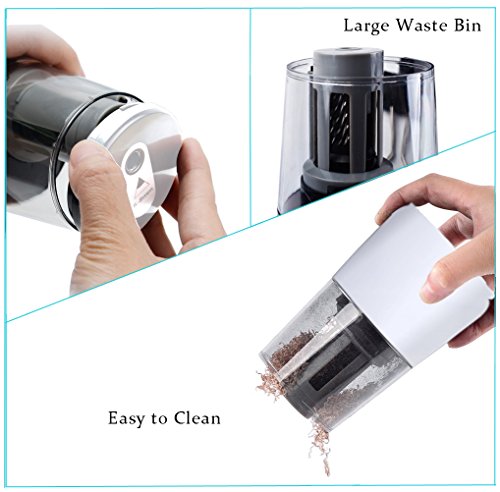 Pencil Sharpener Electric Heavy Duty Battery USB Operated, Helical Steel Blade Sharpen all 6-8mm Pencil, Including Colored Pencils, School Office Supplies for Kids Adult (Electric White) - Thumbnail 6