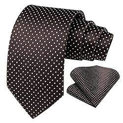 HISDERN Brown Ties for Men Polka Dot Elegant Silk