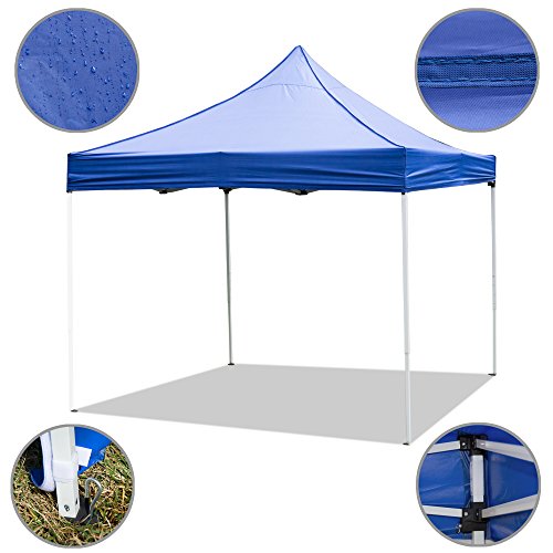 Punchau Commercial Pop Up Canopy Tent with Four Sidewalls 10 x 10 Feet, Blue - UV Coated, Waterproof Outdoor Party Gazebo Tent - Includes 4 Weights, Roller Carry Bag, and Stake Set