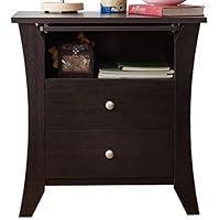 ioHOMES YNJ-1420-5 Kassio Contemporary 2-Drawer Nightstand Bedside Table with 1 Open Shelf and Pull-Out Tray, 24" high, Espresso