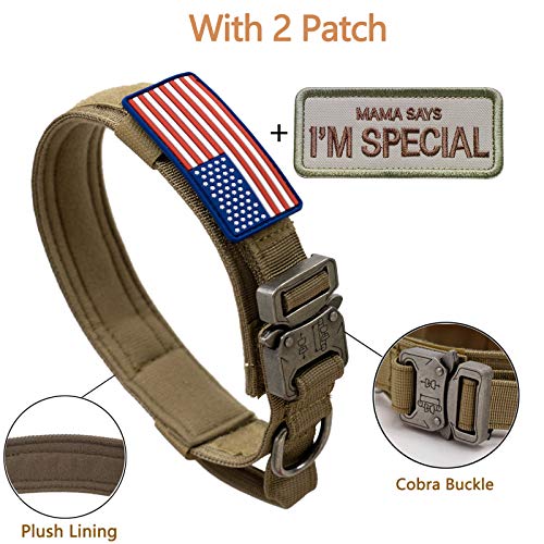 Tactical Dog Collar with USA American Flag - Military Dog Collar Thick with Handle - Heavy Duty Nylon K9 Collar Adjustable Metal Cobra buckle for Medium Large Dogs M L XL Chew Proof with 2 Patches