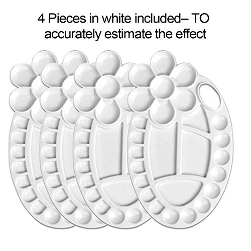 Magicdo 4 Pcs Paint Tray Palettes Plastic with Thumb Hole, White (5-3/8" x 9-1/2", 26 Wells)
