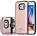 Galaxy S6, Dual-layer Heavy Duty Matte Rugged Protective Cover with Slider ID Credit Card Slot Cash Holder for Samsung Galaxy S6 by Cazle (Rose Gold)