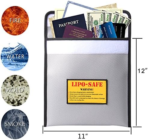 Fireproof Safe, Enord Fire Safe Waterproof Fireproof Safety Bag(9"x11")/Home Safe Storage Fibreglass Pouch For Bank Cards Passport Cash Money Birth Certificate and RC Lipo Battery (12" x 11")