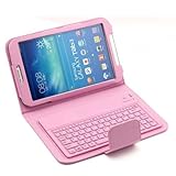 TPCROMEER Samsung Galaxy Tab 3 8.0 Inch T310/T311 Stand Leather Case & Wireless Bluetooth Silicone Keyboard - Pink