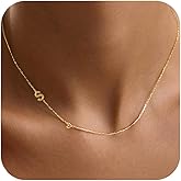 Initial Necklaces for Women,14k Gold Plated Initial Heart Charm Necklace Dainty Letter Choker Necklace for Women Trendy Cute Sideways Initial Custom Name Necklaces Personalized Gold Jewelry Gifts