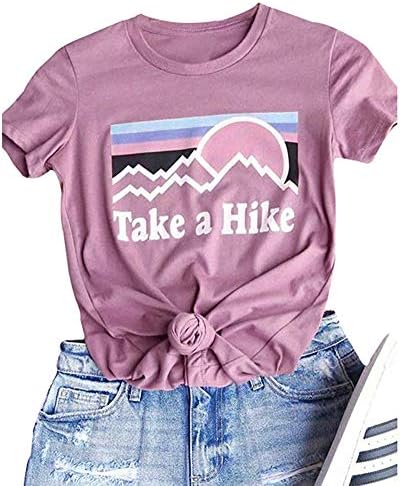 Womens Casual Take A Hike Letter Print T-Shirt Short Sleeve Hiker Tee Tops