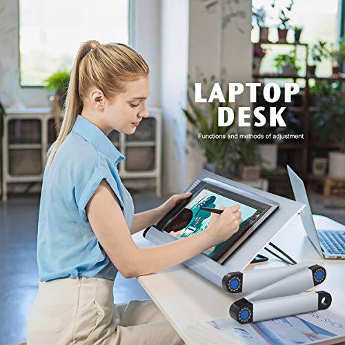 Aluminum Laptop Stand Adjustable Laptop Desk Table for Office Dorm Bed Sofa, Large 19" Ergonomic Portable Tray with CPU Cooling Fans and Mouse Pad Monitor Riser, Upgrade NO Swing