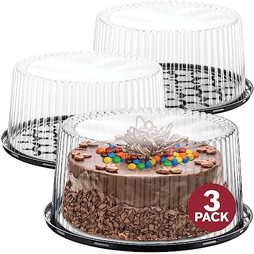 1011" Plastic Disposable Cake Containers Carriers With Dome Lids And Cake Boards 3 Round Cake