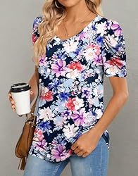 CATHY Womens Summer Tshirt Short Puff Sleeve Tunic