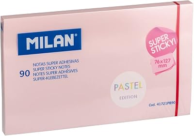 BLOC 90 NOTAS SUPER ADHESIVAS ROSA PASTEL 76x127mm MILAN
