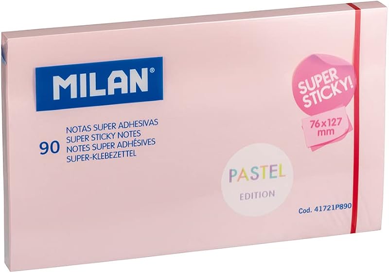 BLOC 90 NOTAS SUPER ADHESIVAS ROSA PASTEL 76x127mm MILAN