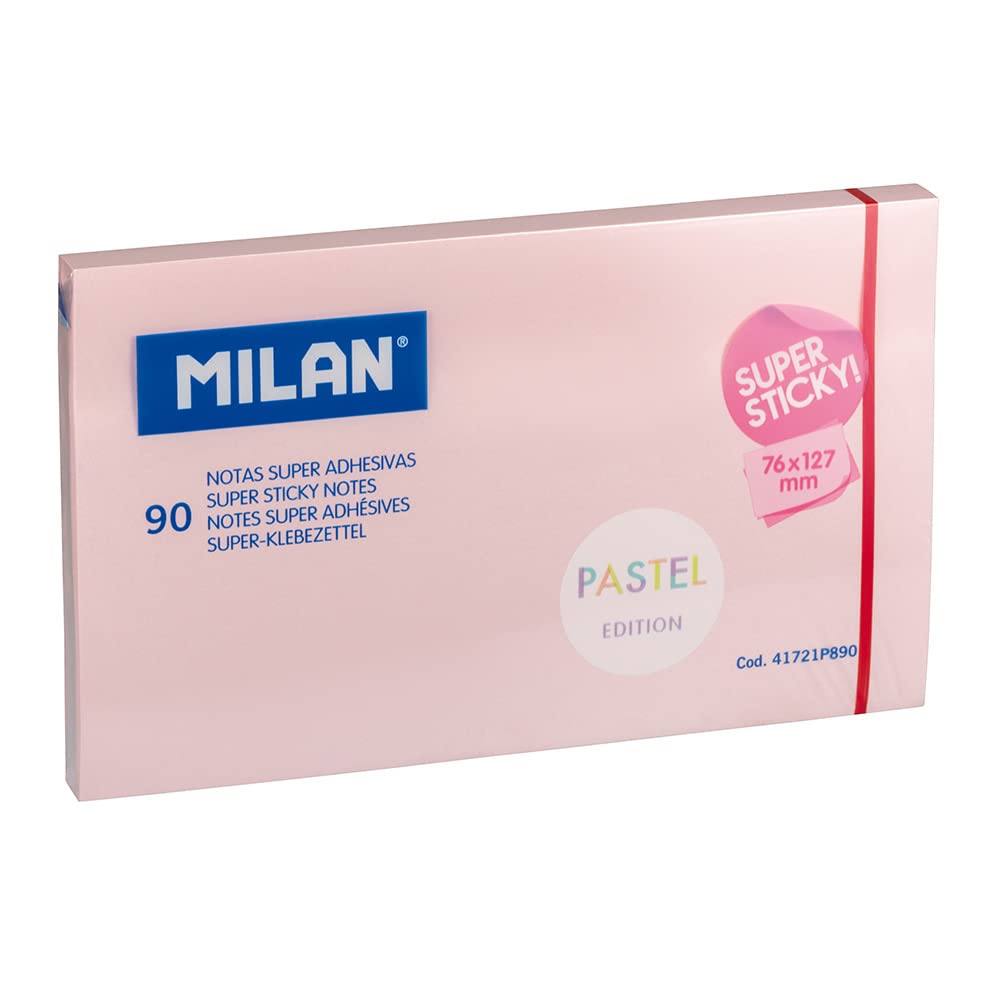 MILAN 1 Pad 90 Super Sticky Notes Pastel Pink 76 x 127 mm, Multicoloured, 76 x 127 mm