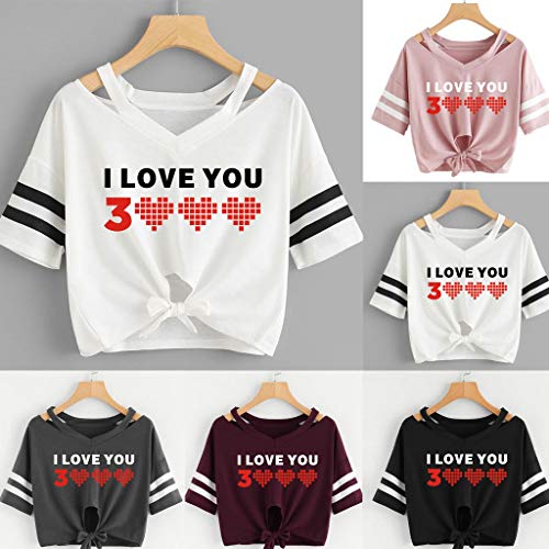 Respctful ♫♫Women's Casual Round Neck Short Sleeve Times prinCrop Top T-Shirt for I Love You 3000 Times Clothing Pink