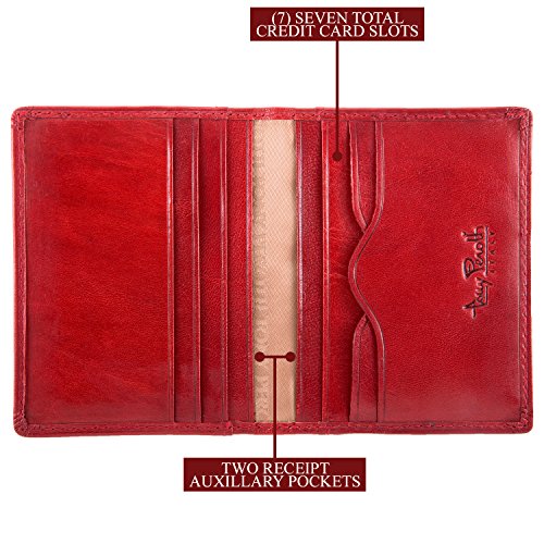Tony Perotti Mens Italian Bull Leather Thin Bifold Credit Card Holder Wallet in Red