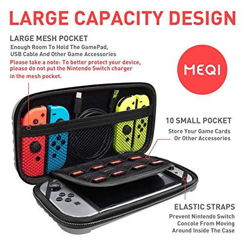 MEQI Nintendo Switch Carrying Case Protective Hard Shell Slim Travel Carry Case -10 Game Cartridge Holders Portable Carry Case Pouch for Nintendo Switch Console & Accessories - Black