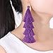 ELEARD Tassel Earrings Tiered Thread Tassel Dangle Earrings Statement Layered Tassel Drop Earrings (Purple)