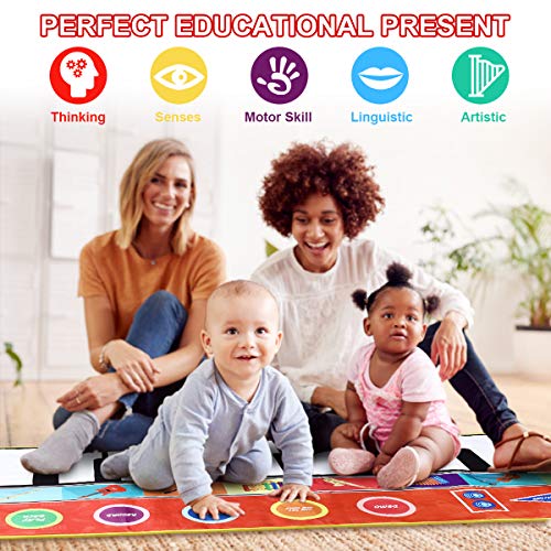 Tencoz Kids Piano Musical Mat, 10 Keys Piano Keyboard Play Mat, Electronic Dance Mats with Record, Playback, Demo, Play, Educational Toys for Boys Girls, 58.26 x 23.62 inches - Thumbnail 5