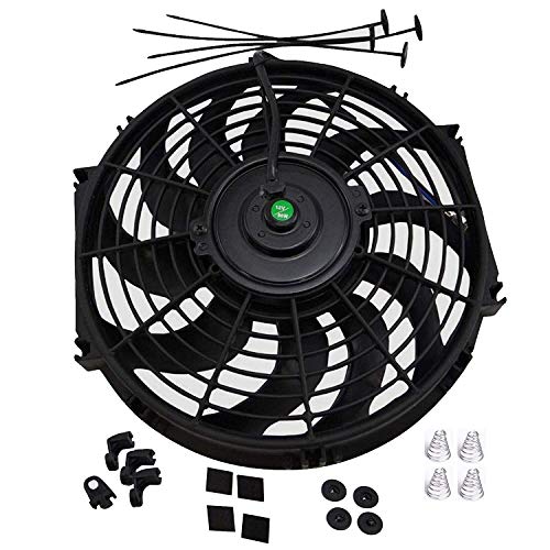 BLACKHORSE-RACING 12" Universal Electric Radiator Cooling Fans + Thermostat Relay & Mount Kit (2 Pcs)