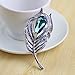 Merdia Brooches Pin for Women Bridal Glittery Crystal Feather Brooch Blue