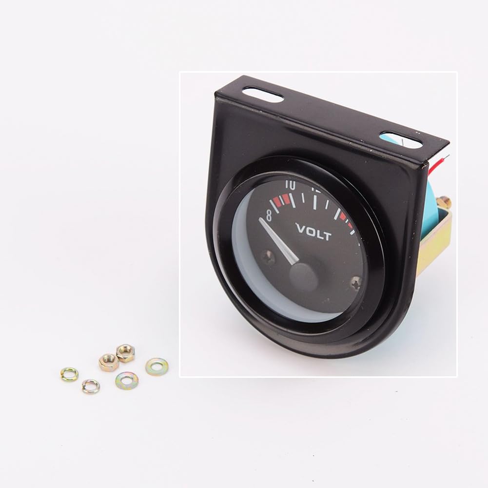 Unifizz Universal Pointer 12V 2" 52mm Volt Voltage Meter Gauge Voltmeter Car Auto Measure Range 8-16V LED Light Dial Black