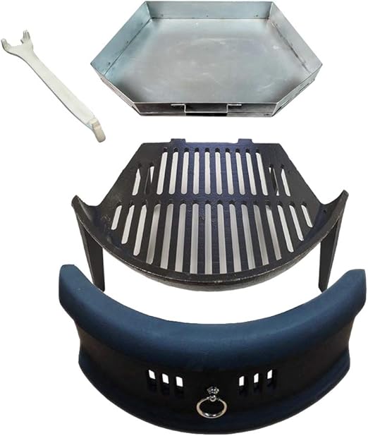 Complete Cast Iron Fire Set. Comprising of Grate, Ashpan/Tool & Bowed