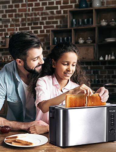 HoLife 4 Slice Long Slot Toaster Best Rated Prime, Stainless Steel Bread Toasters with Warming Rack, 6 Bread Shade Settings, Defrost/Reheat/Cancel Function, Extra Wide Slots, Removable Crumb Tray