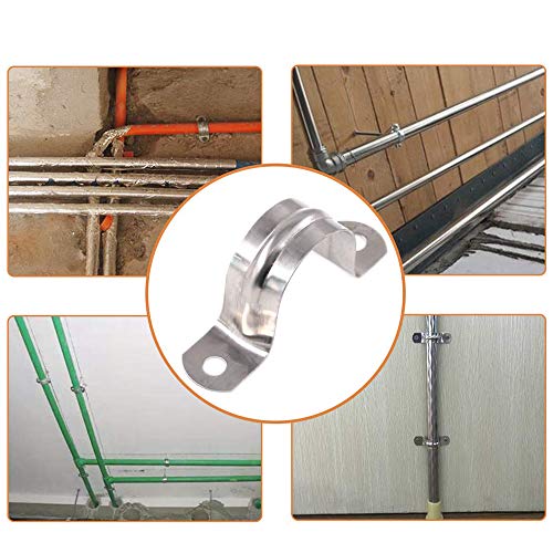 50MM 304 Stainless Steel Two Hole Tube Strap Tension Clips U-Tube Clamp Connecting Ring Hose Clamp Card 10PCS - Thumbnail 6