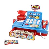 eujwtunxm Dollhouse Decor Pretend Play Child Simulated Music Light Market Cash Register Kids Role Play Puzzle Toy Gift - Blue