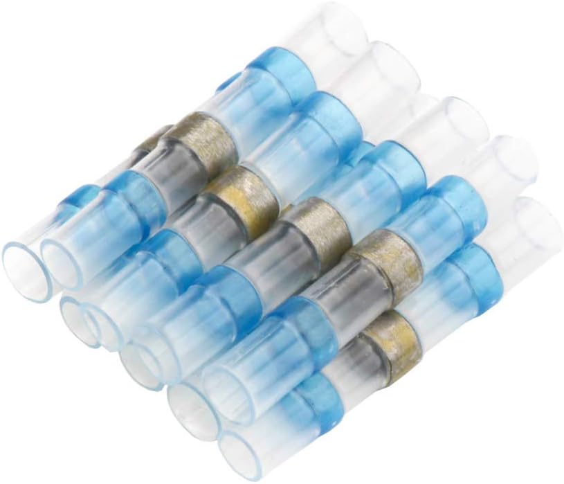 Mintice 100 X Solder Seal Heat Shrink Electrical Butt Wire Terminal Connectors Waterproof Car Insulated Splices Crimper Electrical Kit Blue 14-16 AWG Gauge - Image 3
