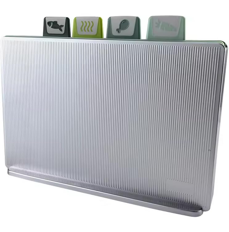 Chopping Board Set, 4 Colour Coded indexed Style tabs, Large, Tough, Plastic, for Meat, Fish, Cooked Food and Veg. FDA/LFGB Certified. Dishwasher Safe