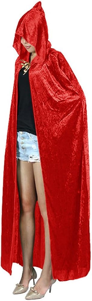 Urban CoCo Women's Costume Full Length Crushed Velvet Hooded Cape (Green): Clothing
