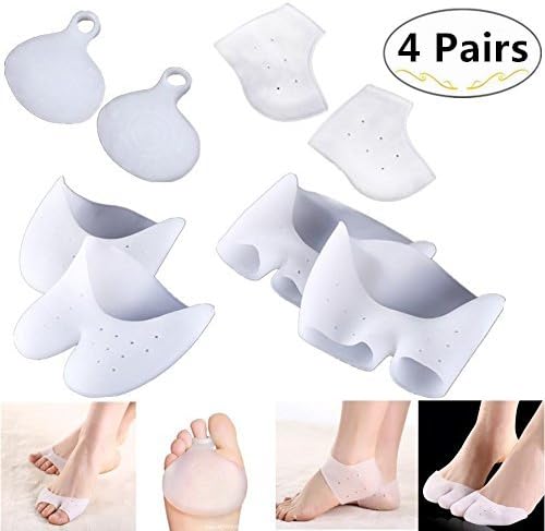 4 Pair Metatarsal Gel Pads Kit - Magnolora Metatarsal Ball of Foot Cushions &amp; Gel Heel Protector &amp; Vented Toe Sleeve Pads &amp; Half Toe Sleeve Pads, Relieve Foot Pain Gel Cushions Pad