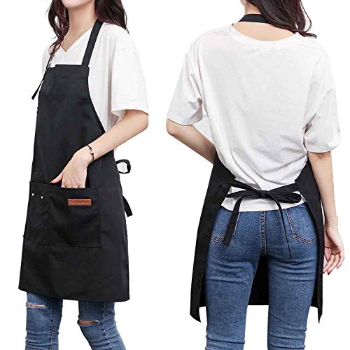 Homsolver Two Pockets Adjustable Bib Adult Apron - Extra Long Ties - Kitchen Apron, Money Apron, Waitresses Apron - Cooking Kitchen Aprons Women Men (Khaki, One Size)