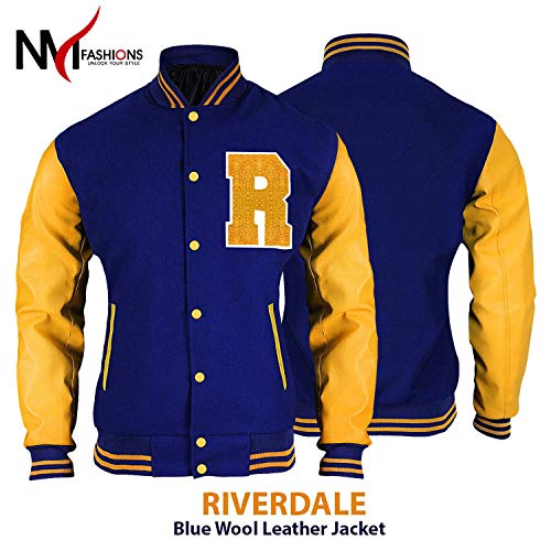 NM Fashions Blue & Yellow KJ APA Varsity Letterman R Bomber Riverdale Wool Jacket