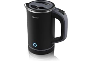 Sekaer Small Electric Tea Kettle Stainless Steel 0.8L Portable Travel Hot Water Boiler, Mini Electric Coffee Kettle with Auto Shut-Off & Boil Dry Protection, Cordless Base & LED Indicator