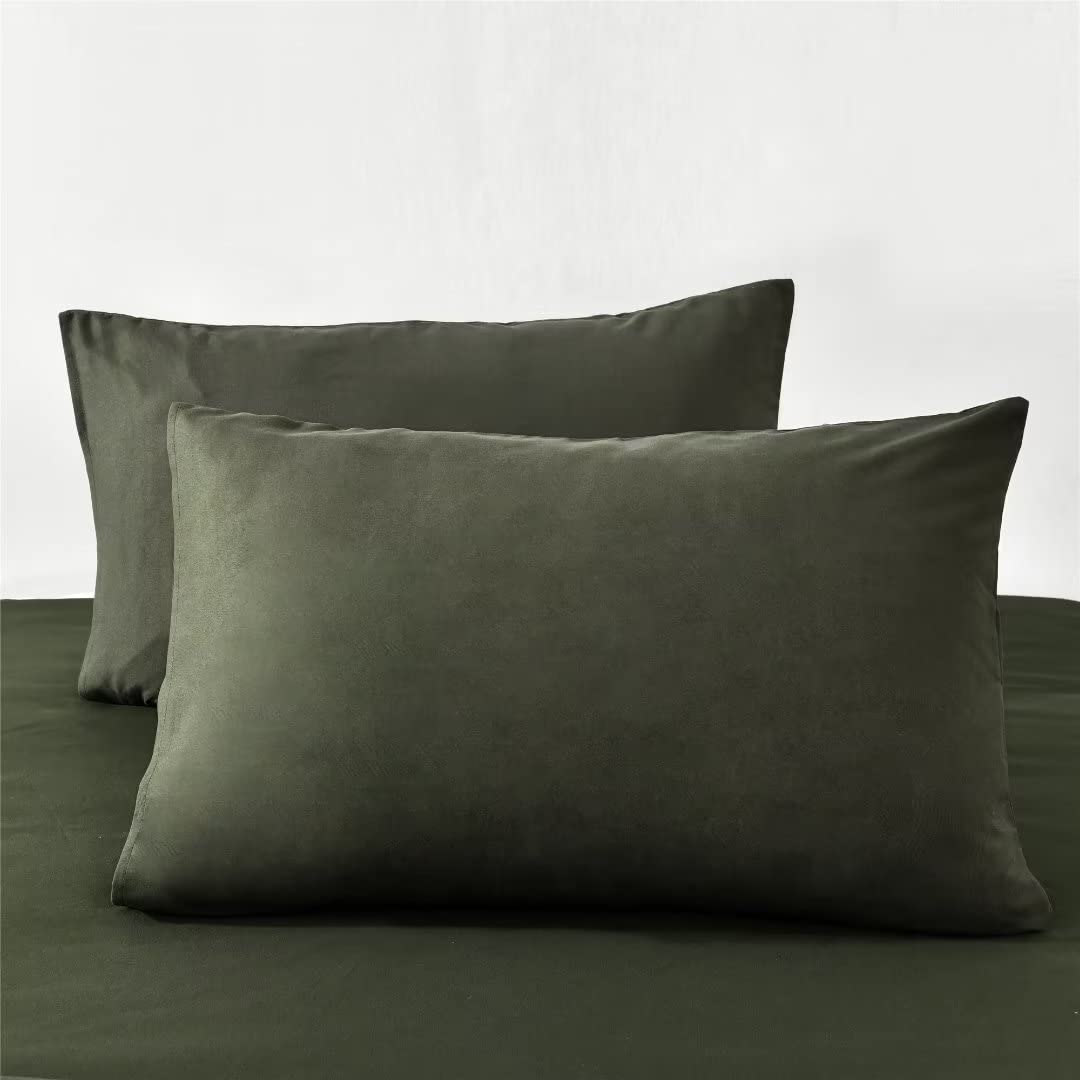 Ruccit Pillowcases 2 Pack Army Green Pillowcases Soft Brushed Microfiber Pillow Case Soft Green Pillow Cover with Envelope Closure,50x75cm