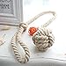 BUZIO 2 – Pack Window Curtain Rope Holdbacks – Decorative Hand-Knitted Cord Cotton Tiebacks for Blackout Curtain, Beige