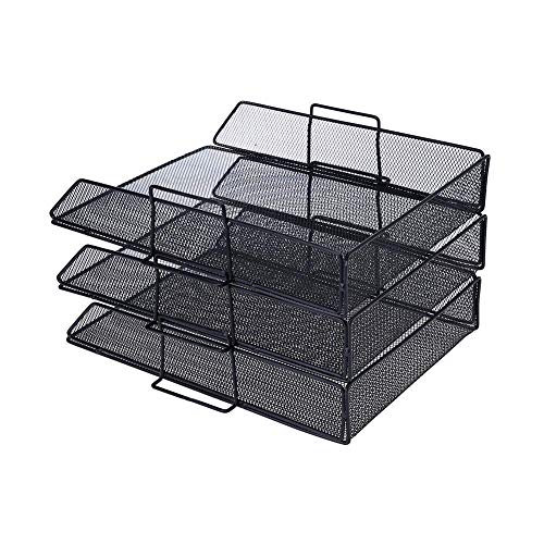 Desk Organizer - 3 Tier Stackable Letter Trays - Metal Mesh Paper Trays, Office Organizer by Delifox - Thumbnail 2