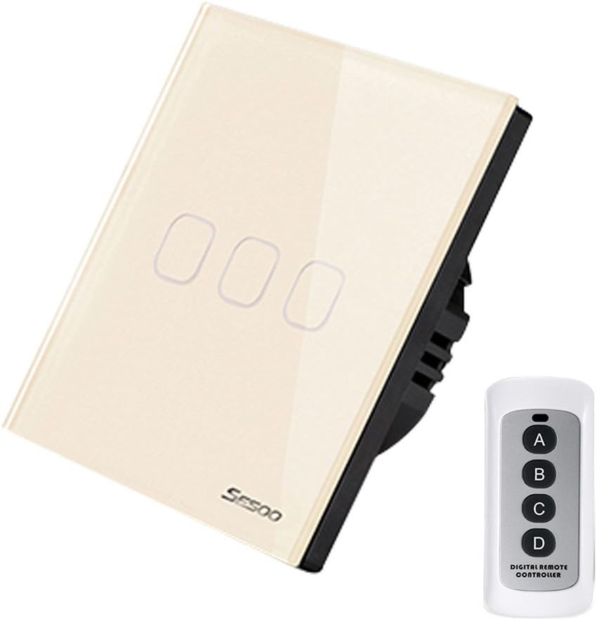 BelievE SESOO Touch Switch 3 Gang 1 Way,Wall Light Remote Control Switch, With A Contoller. (C)