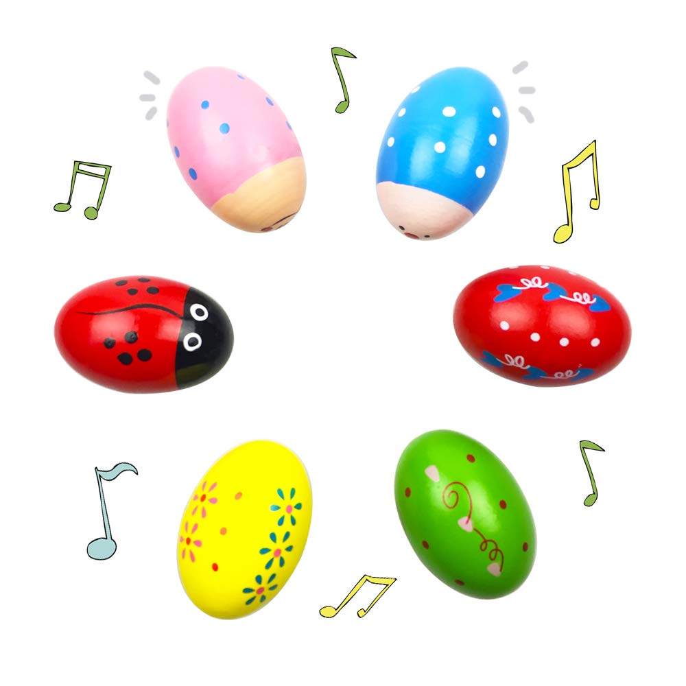 QINGQIU 6 Pack Wooden Shakers Percussion Shake Easter Eggs for Toddlers Kids Boys Girls Easter Basket Stuffers Fillers Gifts