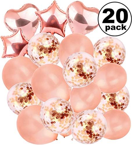 Large Rose Gold Balloons Decorations - 18 Inch Confetti Latex Pack 20 Filled Metallic Great Love | Bridal Baby Shower, Birthday, Wedding, Engagement, Prom, Graduation Supplies, Bachelorette, Sweet 16