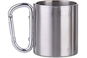 Aurorasports 1 Pack Camp Coffee Mug with Carabiner Hook Clips, Stainless Steel Mini Portable 300 ML Outdoor Cup for Hiking Ba