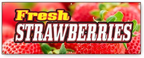 1.5 ft x 4 ft FRESH STRAWBERRIES BANNER SIGN fruit stand produce farmer market u pick