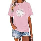MaQiYa Womens Cute Sunflower Graphic Printed Tee Shirts Vintage Short Sleeve Cotton Shirts Tops