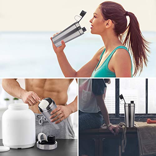 Stainless Steel Protein Shaker Bottle Insulated Keeps Hot/Cold